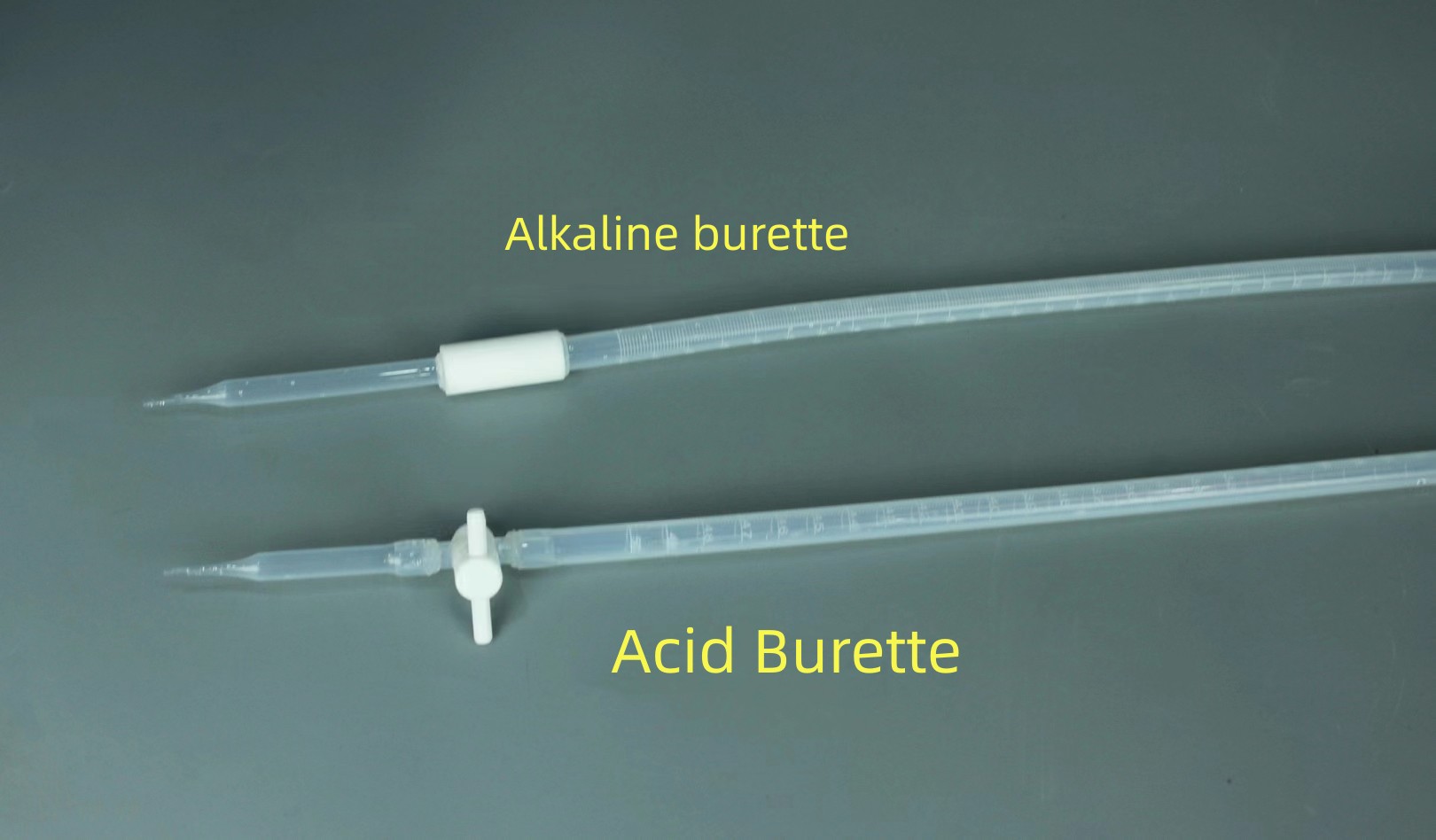 PFA acid/base burette can be customized with clear scale