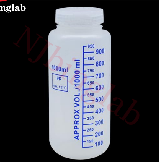 PP Wide- Mouth Blue Graduated Round Bottle